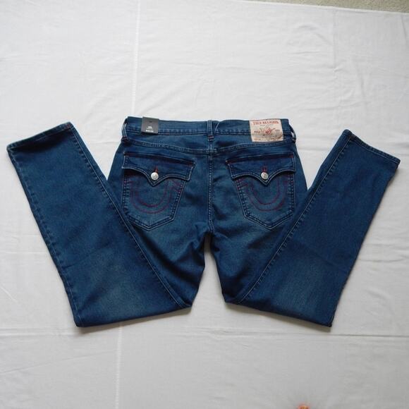 True Religion GENO SN Flap Relaxed Slim Dark Shivering Wash Jeans Men 33x32 NWT - Picture 6 of 7